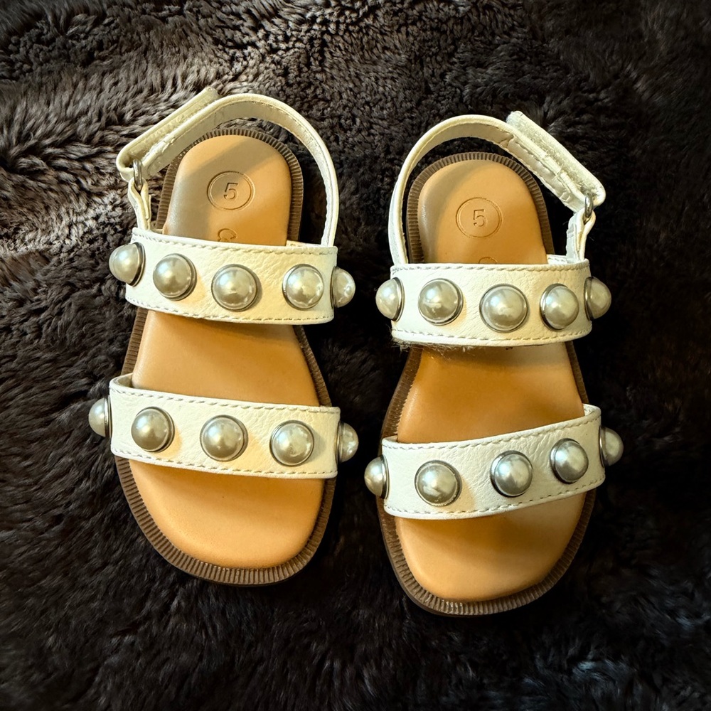 Cat & Jack Cream Sandals with Silver and Pearl Studs